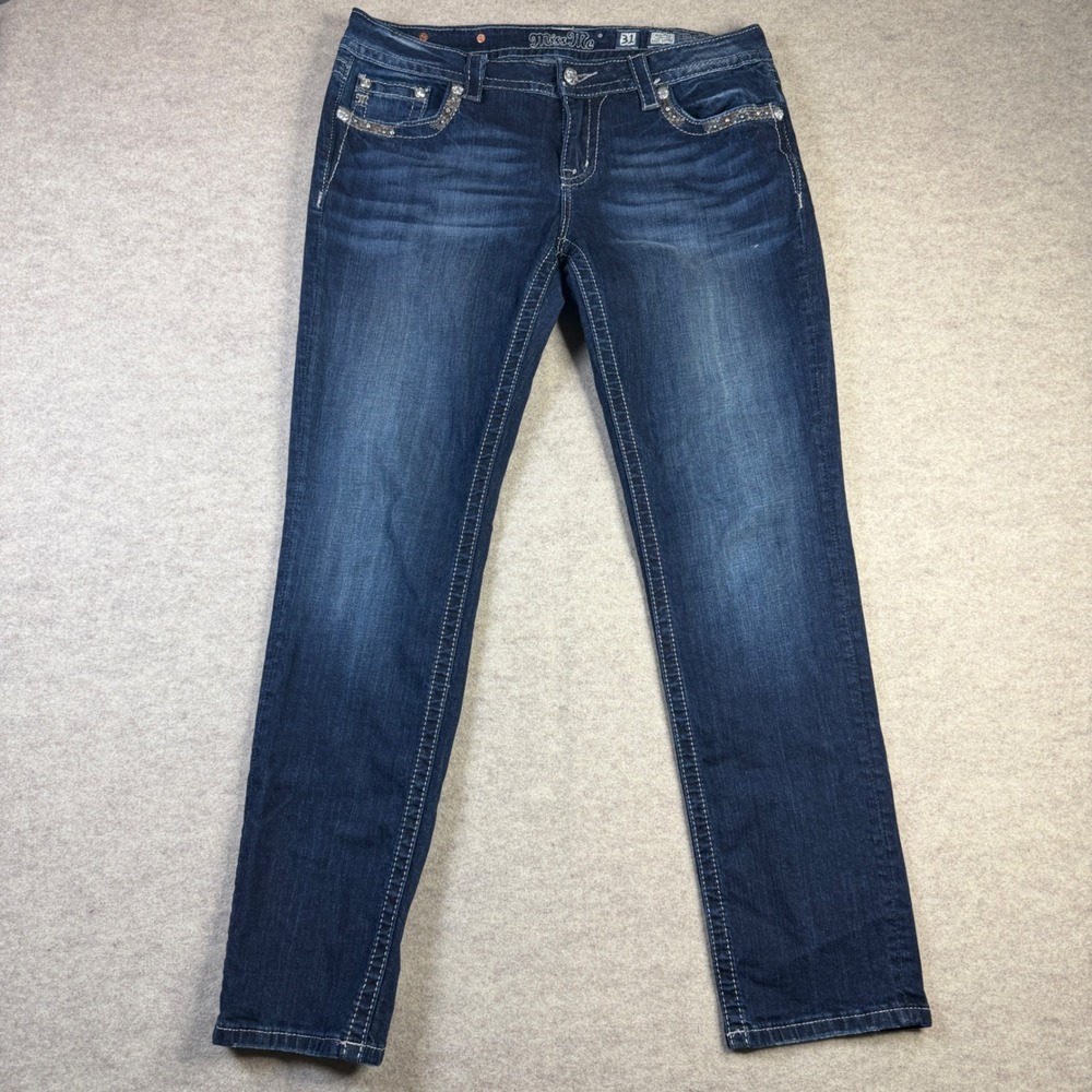 Miss Me Easy Skinny Jeans Dark Wash Embellished Rhinestone Mid Rise Size 31